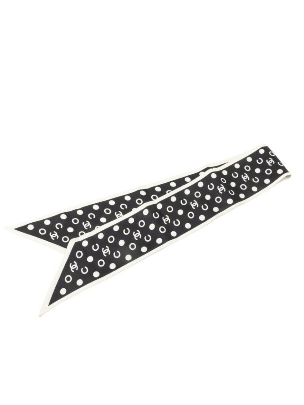 Chanel CC Logo Polka Dot Scarf Black White Silk